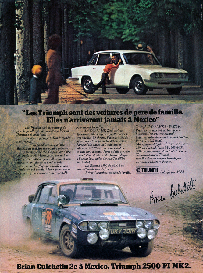 Triumph 2500 PI Mk2, Lloyd Hirst, Englefield, Baker, 1970 Daily Mirror World Cup Rally,
